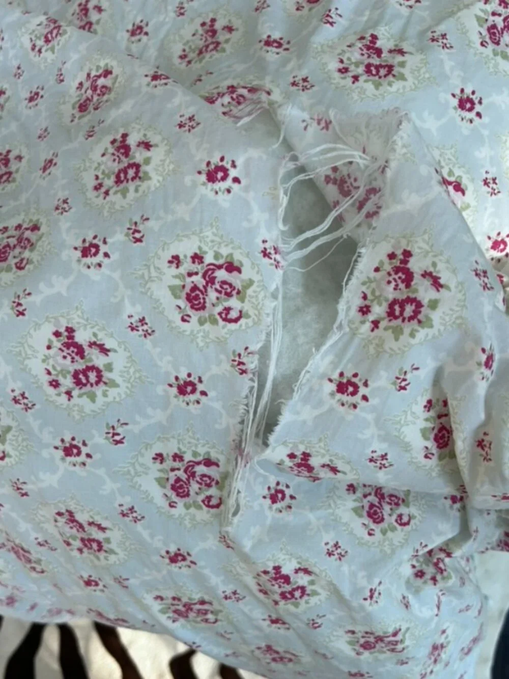 Shabby Chic Rachel Aswell KING pink floral blue ticking stripe comforter blanket